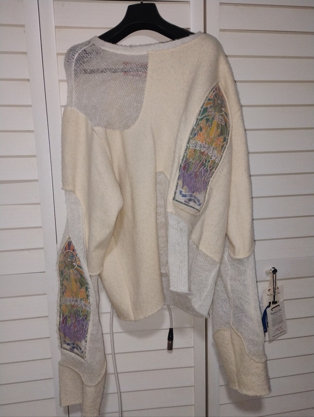 Cream knitt Sweater Stained Glass Who Decides War Patchwork